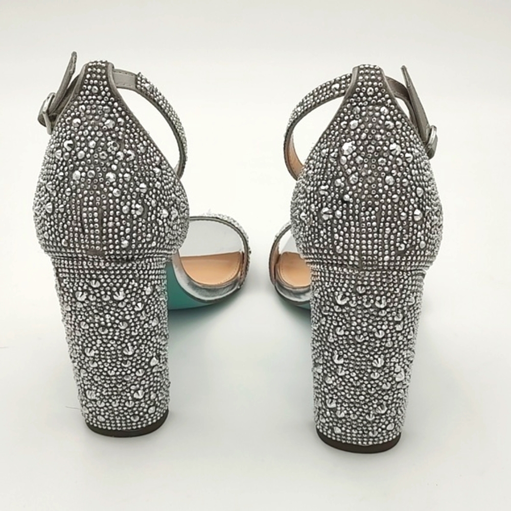 Betsey Johnson Silver Rhinestone Rina Heels 8.5 New - Picture 4 of 15